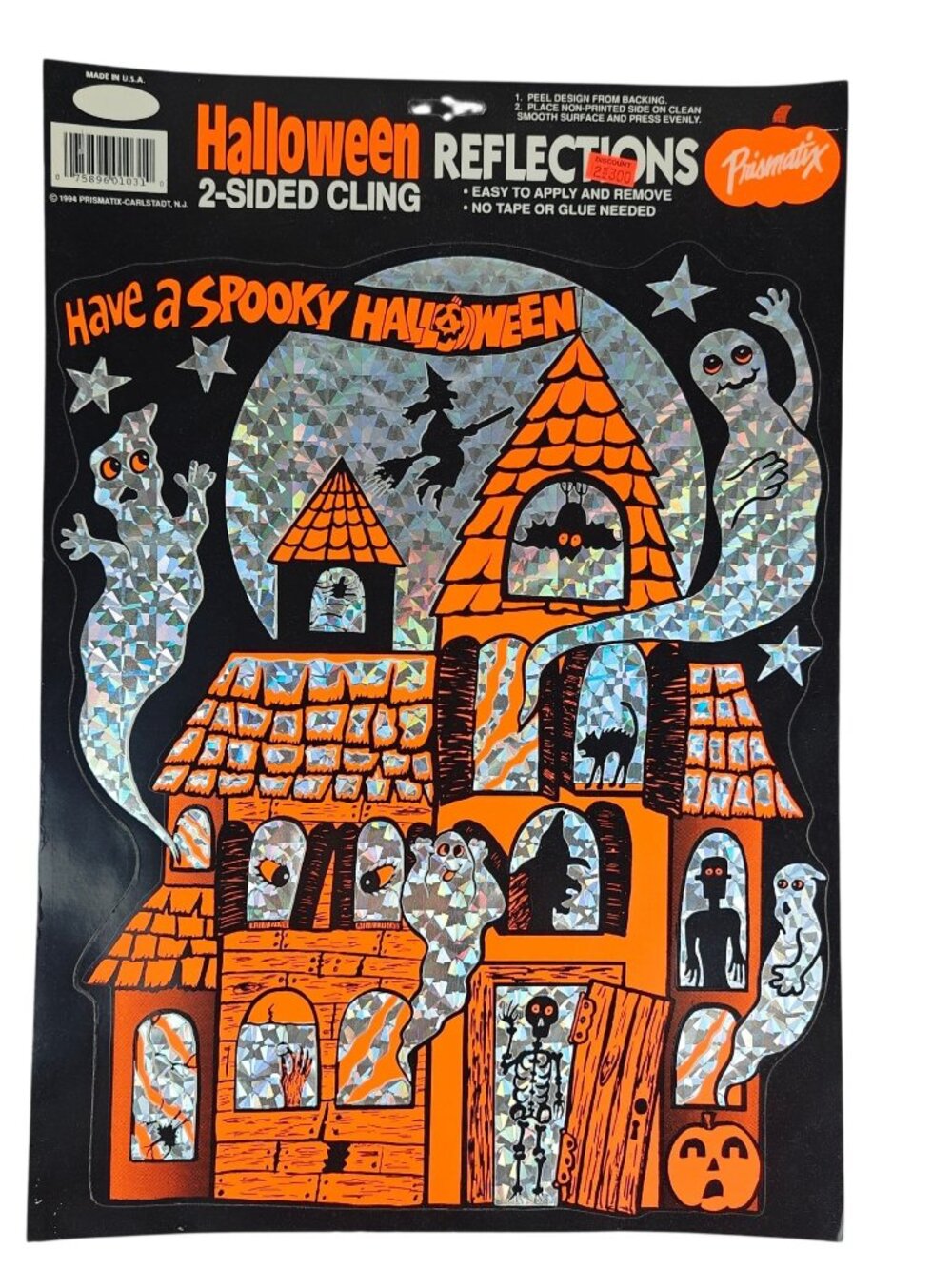 Vintage Prismatix Halloween 2 Sided Window Clings Décor Ghosts Haunted House '94
